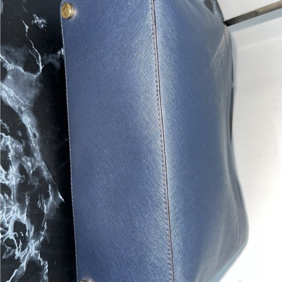 MICHAEL KORS Handbag Crossgrain Leather Navy Large Crossbody Satchel AUTHENTIC - Picture 9 of 12